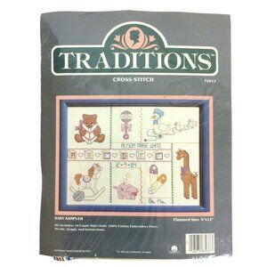 Traditions Cross Stitch Kit T2013 Baby Sampler Birth Record Gift Teddy Rattle